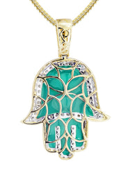 10K Yellow Gold Hamsa Diamond Necklace  | 0.8 Carats