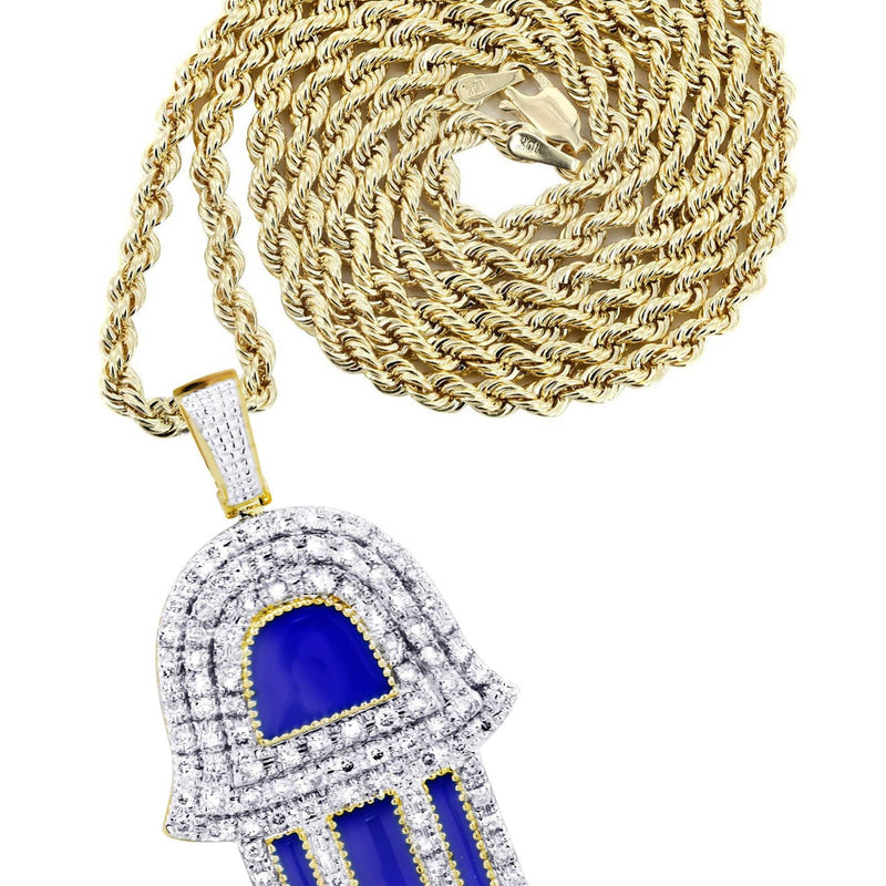 10K Yellow Gold Hamsa Diamond Necklace  | 0.76 Carats