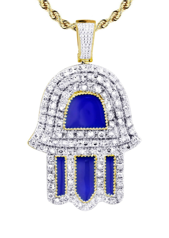 10K Yellow Gold Hamsa Diamond Necklace  | 0.76 Carats