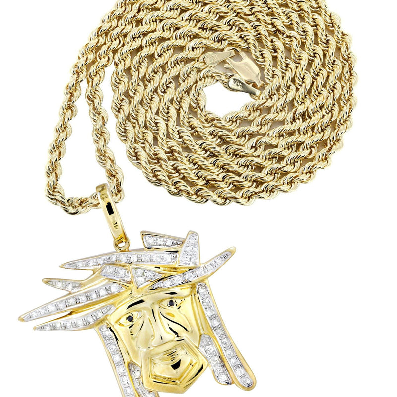 10K Yellow Gold Jesus Diamond Necklace  | 0.42 Carats