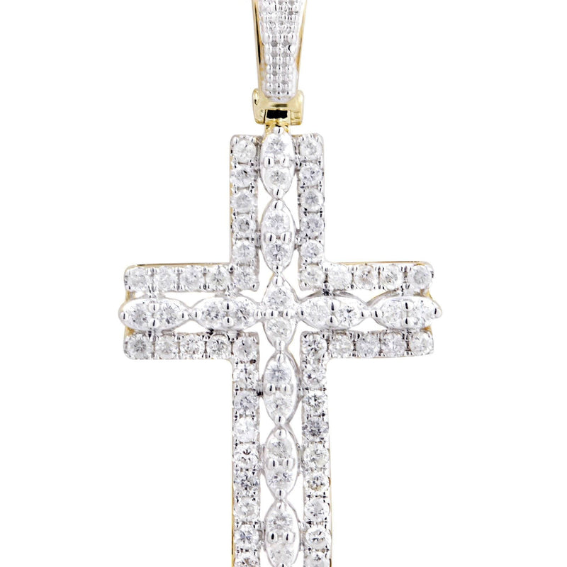 10K Yellow Gold Cross Diamond Necklace  | 1.26 Carats