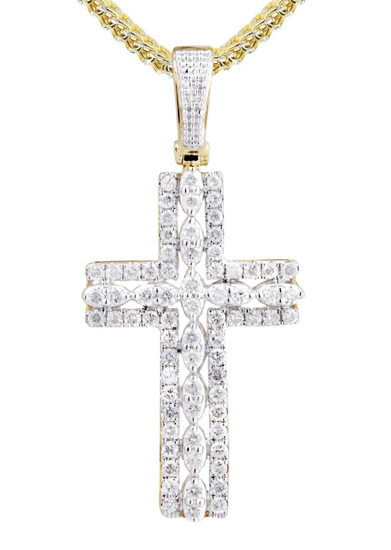 10K Yellow Gold Cross Diamond Necklace  | 1.26 Carats