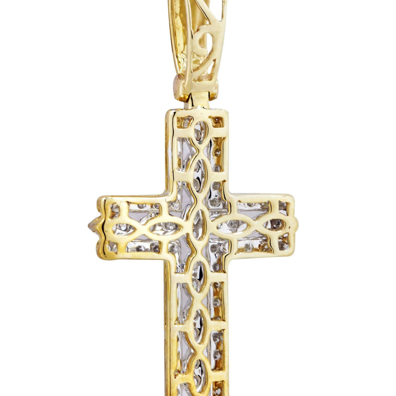 10K Yellow Gold Cross Diamond Necklace  | 1.26 Carats