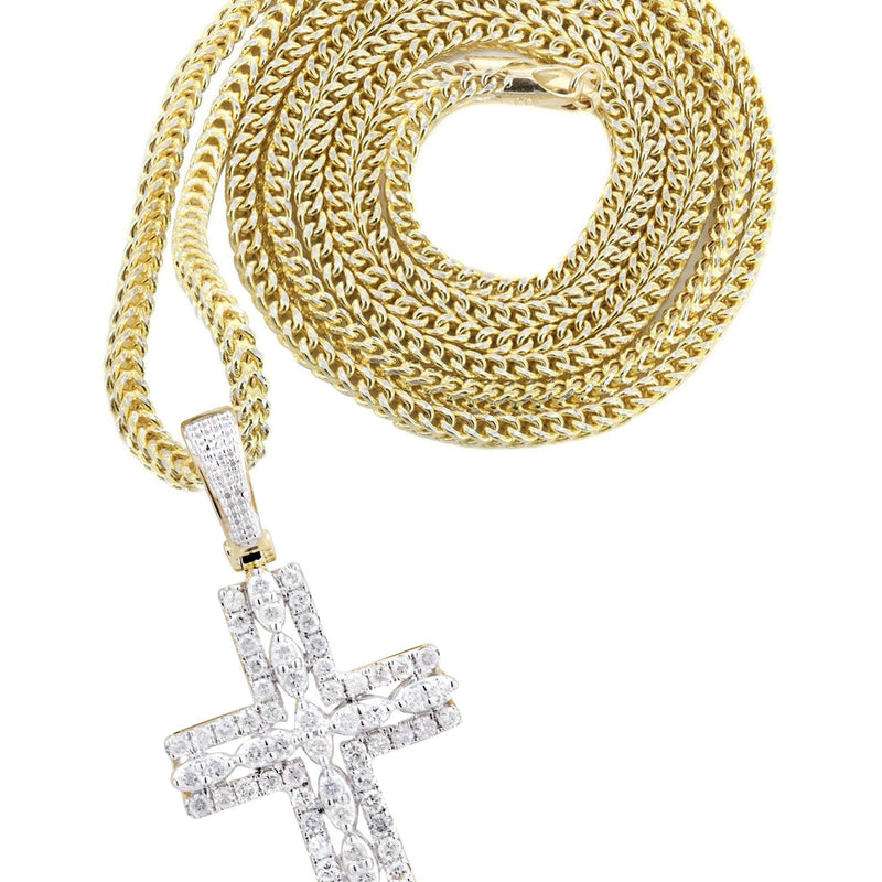 10K Yellow Gold Cross Diamond Necklace  | 1.26 Carats