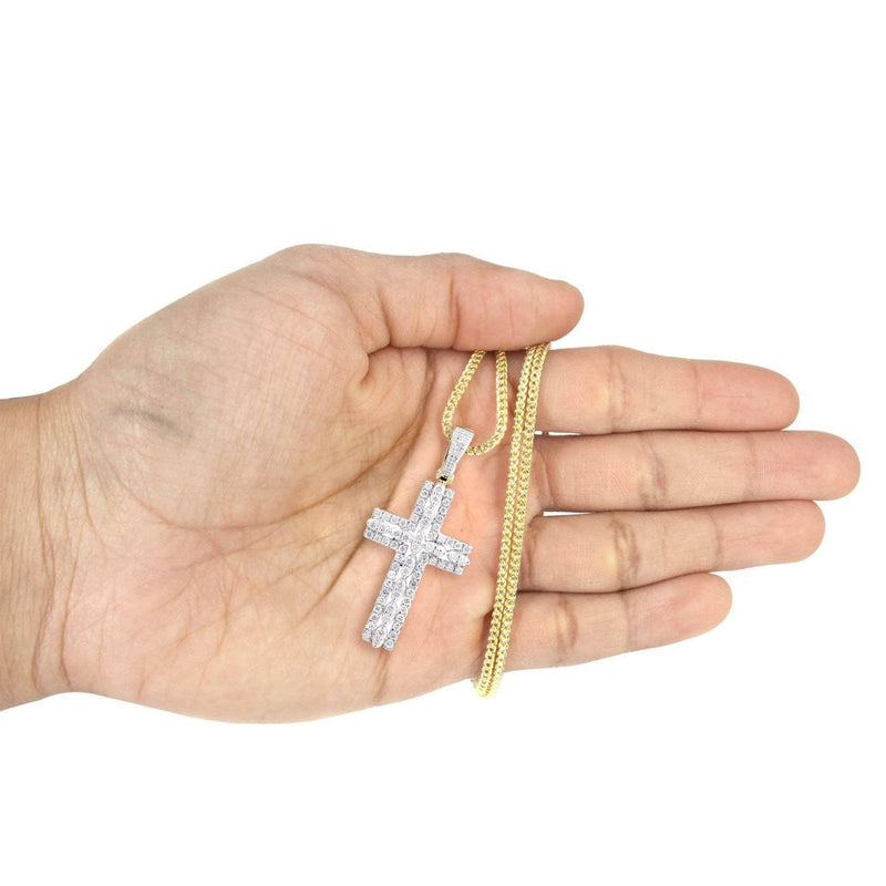10K Yellow Gold Cross Diamond Necklace  | 1.26 Carats