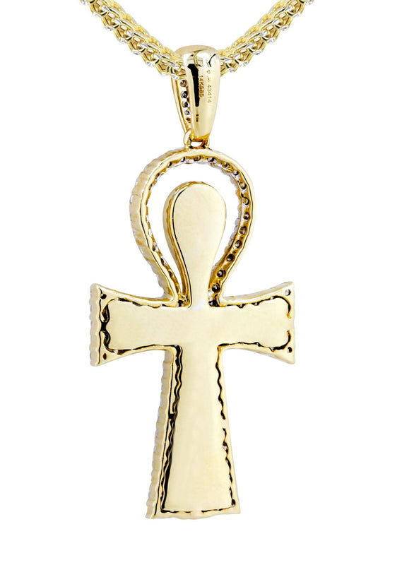 10K Yellow Gold Ankh Diamond Necklace  | 0.77 Carats