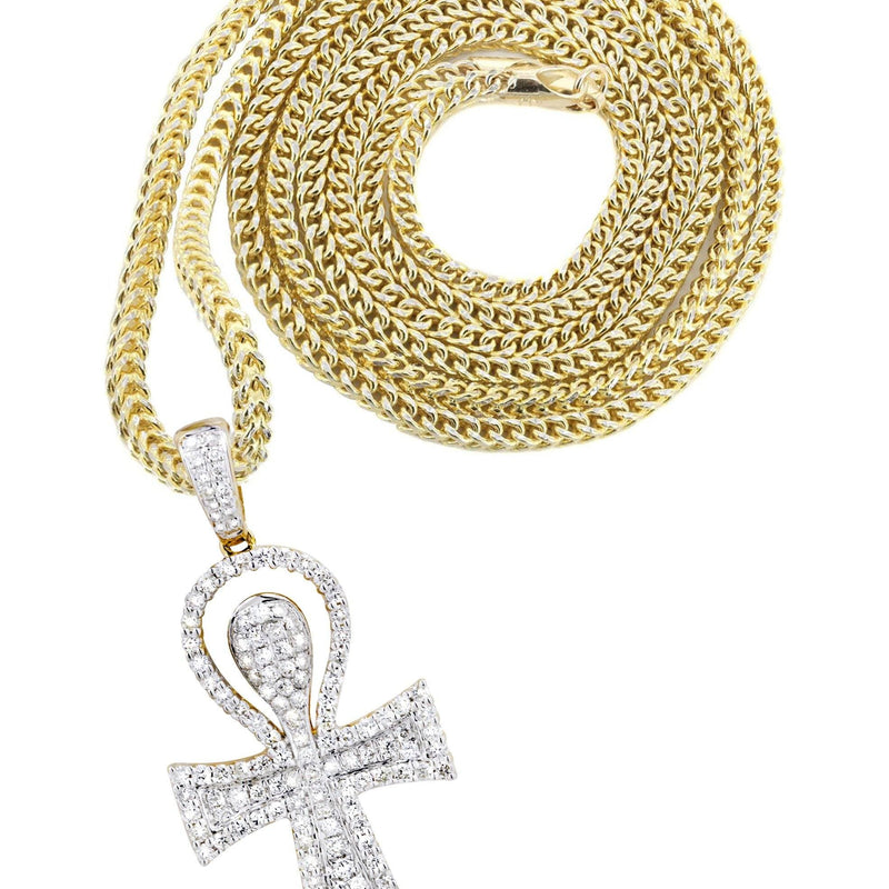 10K Yellow Gold Ankh Diamond Necklace  | 0.77 Carats