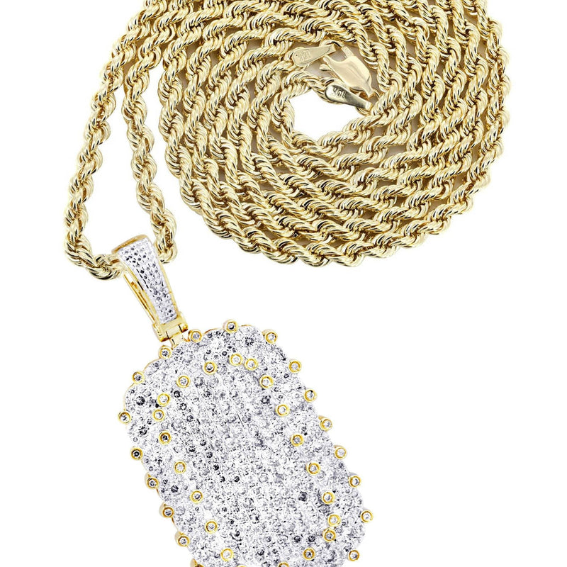 10K Yellow Gold Dog Tag Diamond Necklace  | 1.73 Carats