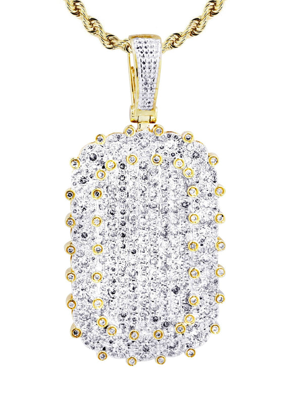 10K Yellow Gold Dog Tag Diamond Necklace  | 1.73 Carats