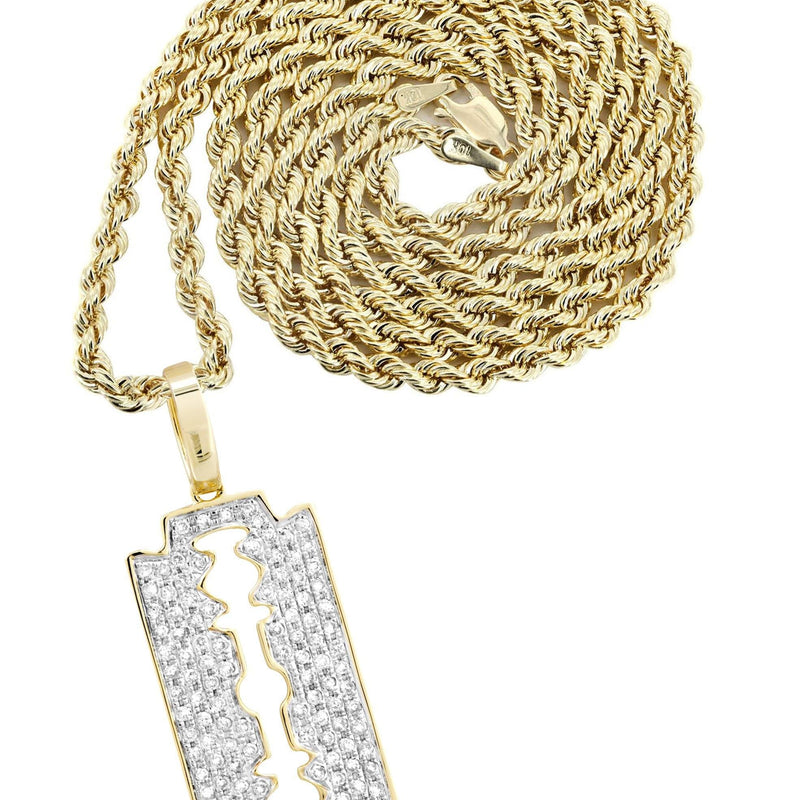 10K Yellow Gold Razor Blade Barber Diamond Necklace  | 0.77 Carats