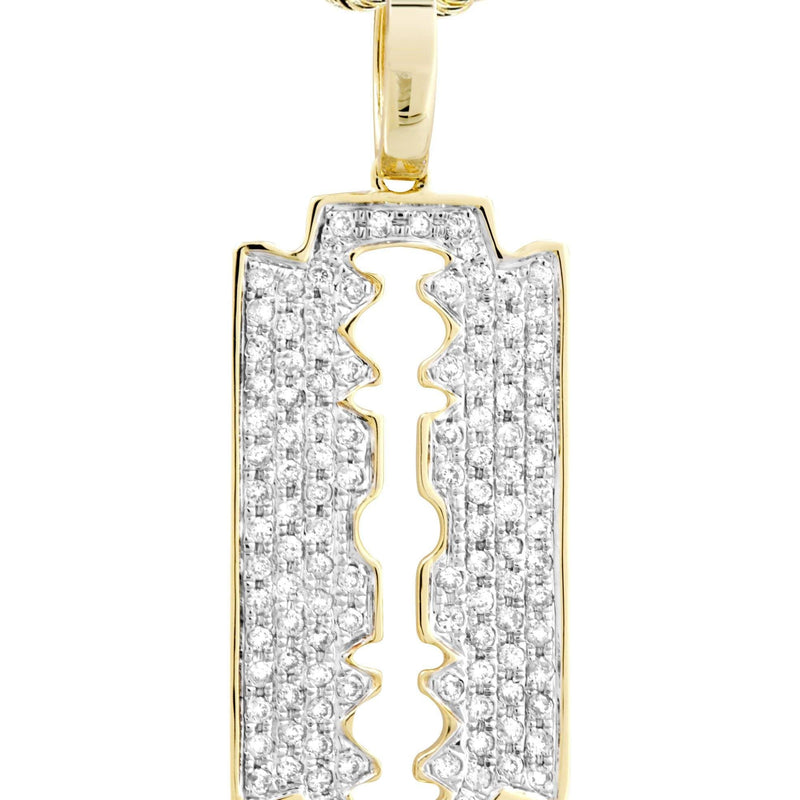 10K Yellow Gold Razor Blade Barber Diamond Necklace  | 0.77 Carats