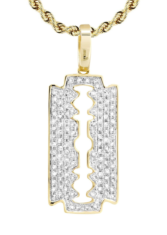 10K Yellow Gold Razor Blade Barber Diamond Necklace  | 0.77 Carats