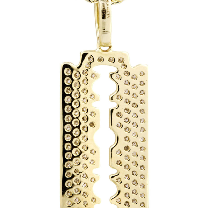 10K Yellow Gold Razor Blade Barber Diamond Necklace  | 0.77 Carats