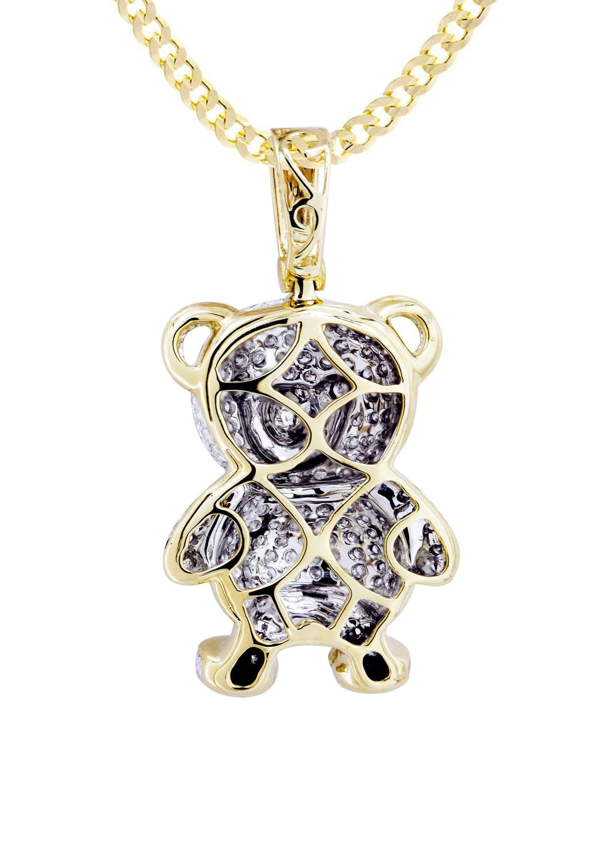 10K Yellow Gold Teddy Bear Diamond Necklace  | 1.37 Carats