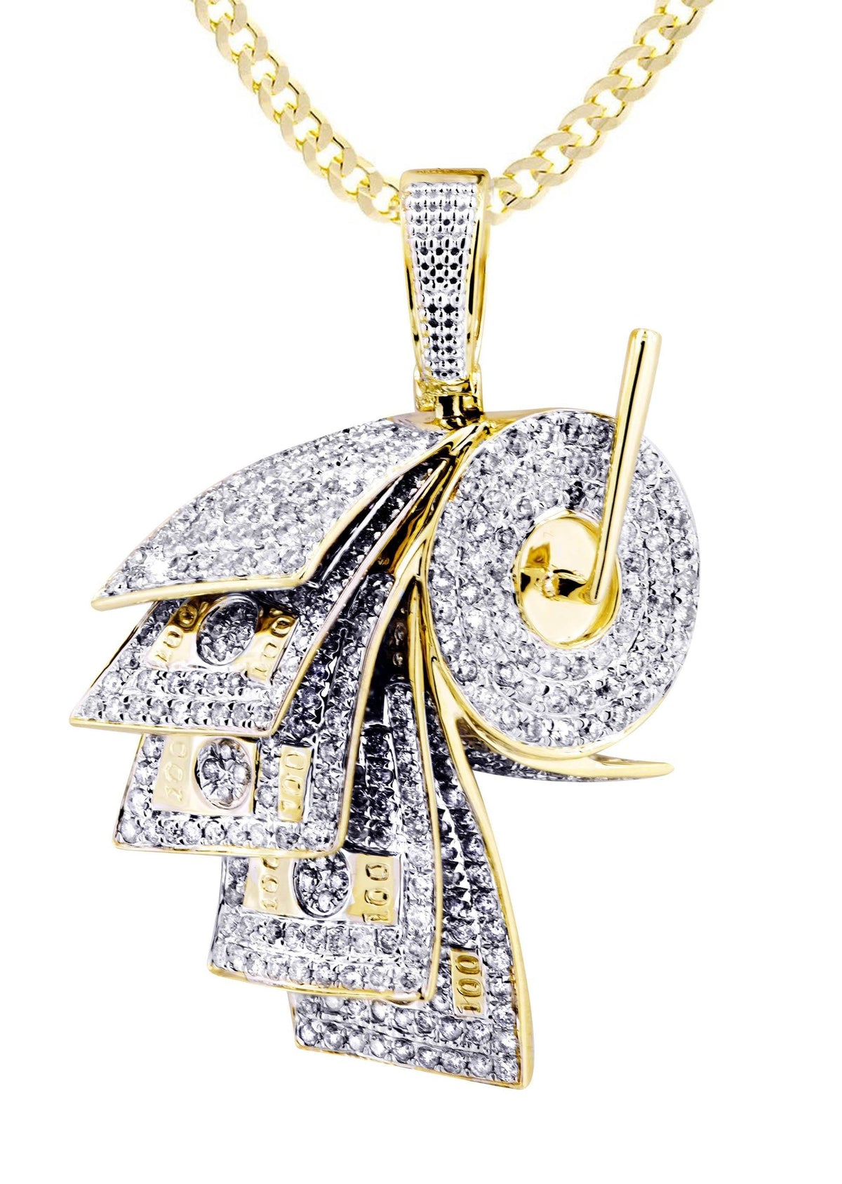 10K Yellow Gold Money Roll Diamond Necklace  | 2.2 Carats