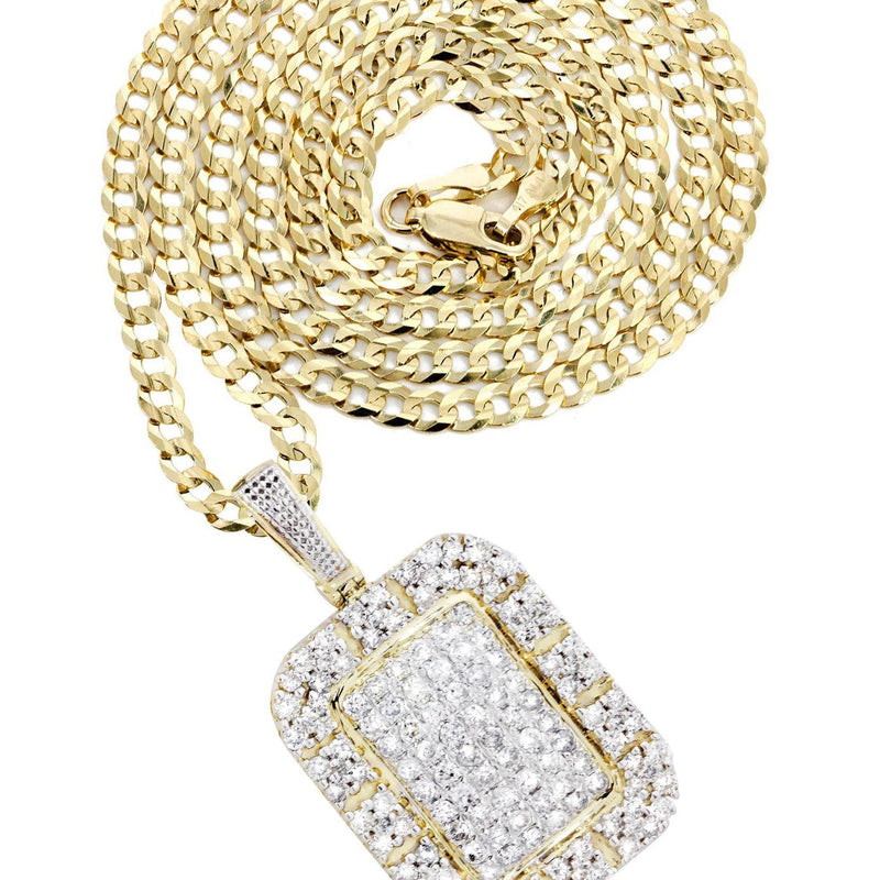10K Yellow Gold Dog Tag Diamond Necklace  | 2.73 Carats