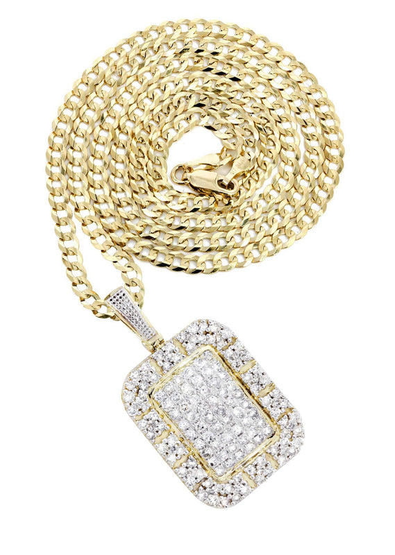 10K Yellow Gold Dog Tag Diamond Necklace  | 2.73 Carats