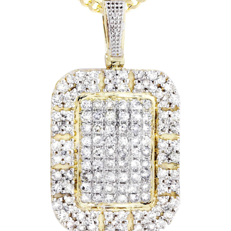 10K Yellow Gold Dog Tag Diamond Necklace  | 2.73 Carats