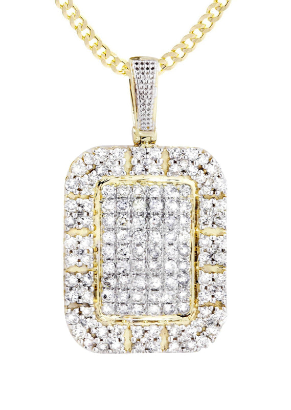 10K Yellow Gold Dog Tag Diamond Necklace  | 2.73 Carats