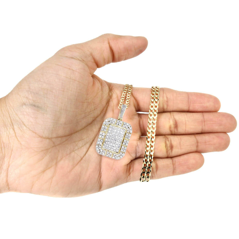 10K Yellow Gold Dog Tag Diamond Necklace  | 2.73 Carats
