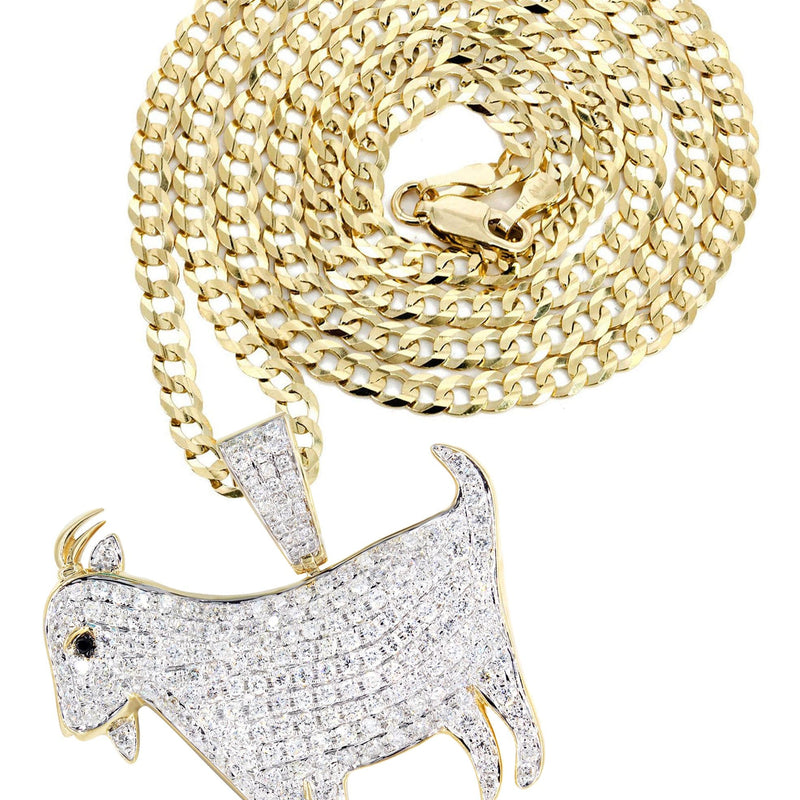 14K Yellow Gold Goat Diamond Necklace  | 2.44 Carats