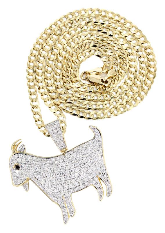 14K Yellow Gold Goat Diamond Necklace  | 2.44 Carats