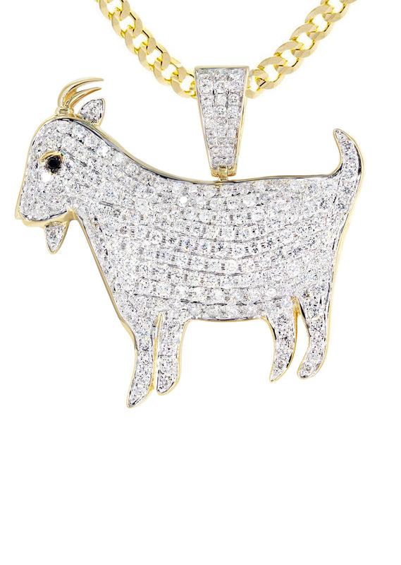 14K Yellow Gold Goat Diamond Necklace  | 2.44 Carats