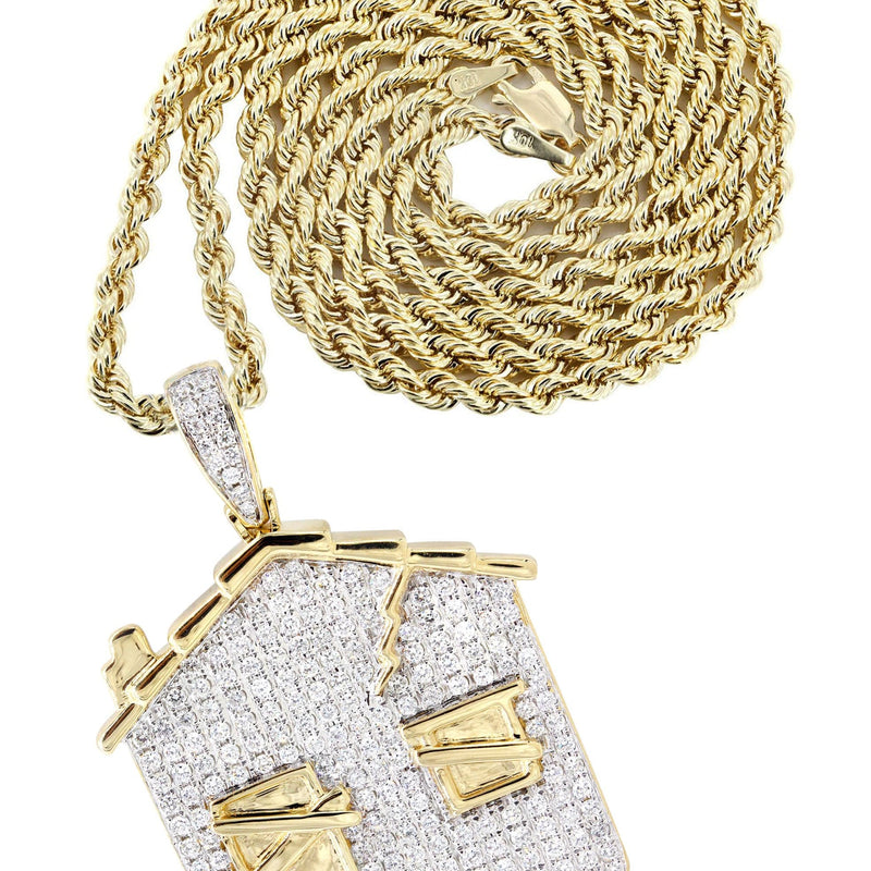 14K Yellow Gold Trap House Diamond Necklace  | 2.62 Carats