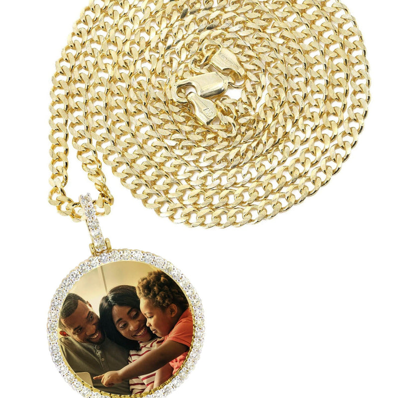 Full Diamond 10K Yellow Gold Small Round Picture Pendant Necklace | 1.45 Carats | Appx. 16 Grams