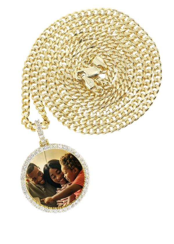 Full Diamond 10K Yellow Gold Small Round Picture Pendant Necklace | 1.45 Carats | Appx. 16 Grams