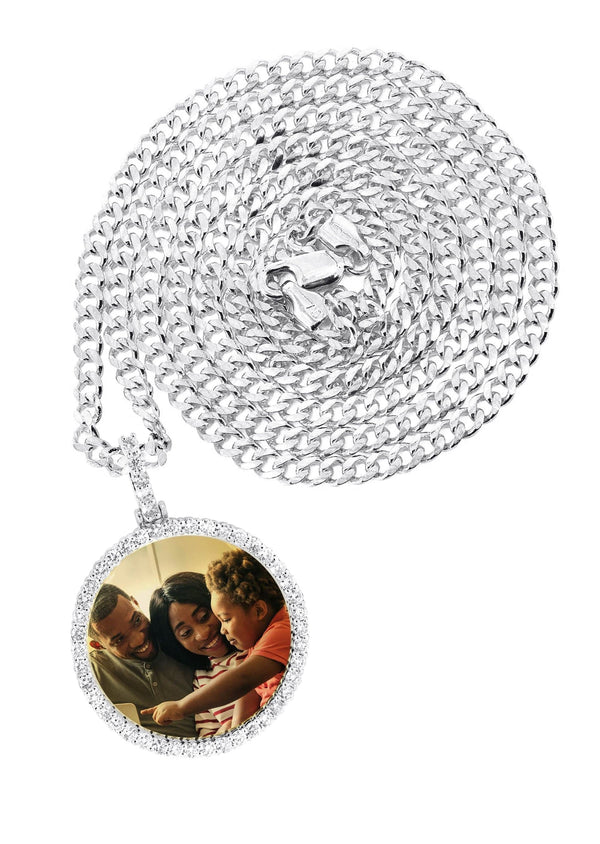 Full Diamond 10K White Gold Small Round Picture Pendant Necklace | 1.45 Carats | Appx. 16 Grams