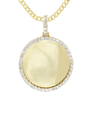 Full Diamond 10K Yellow Gold Small Round Picture Pendant Necklace | 1.45 Carats | Appx. 16 Grams