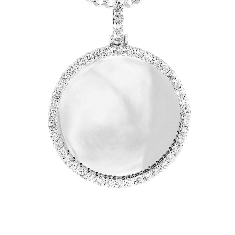 Full Diamond 10K White Gold Small Round Picture Pendant Necklace | 1.45 Carats | Appx. 16 Grams