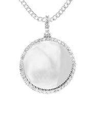 Full Diamond 10K White Gold Small Round Picture Pendant Necklace | 1.45 Carats | Appx. 16 Grams