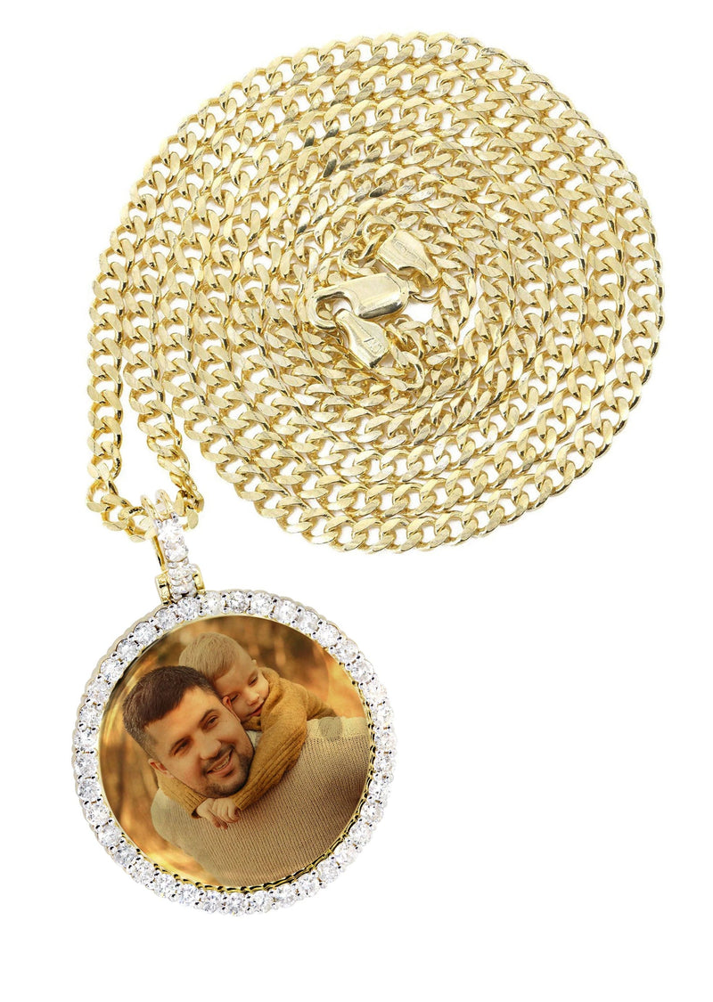 Full Diamond 10K Yellow Gold Medium Round Picture Pendant Necklace | 1.88 Carats | Appx. 19 Grams