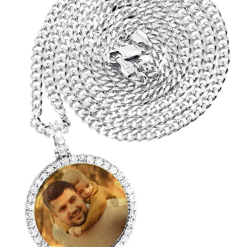 Full Diamond 10K White Gold Medium Round Picture Pendant Necklace | 1.88 Carats | Appx. 19 Grams