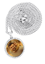 Full Diamond 10K White Gold Medium Round Picture Pendant Necklace | 1.88 Carats | Appx. 19 Grams