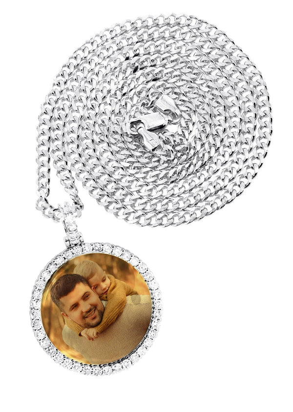 Full Diamond 10K White Gold Medium Round Picture Pendant Necklace | 1.88 Carats | Appx. 19 Grams
