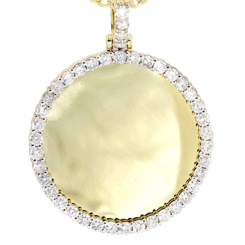 Full Diamond 10K Yellow Gold Medium Round Picture Pendant Necklace | 1.88 Carats | Appx. 19 Grams