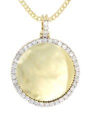 Full Diamond 10K Yellow Gold Medium Round Picture Pendant Necklace | 1.88 Carats | Appx. 19 Grams