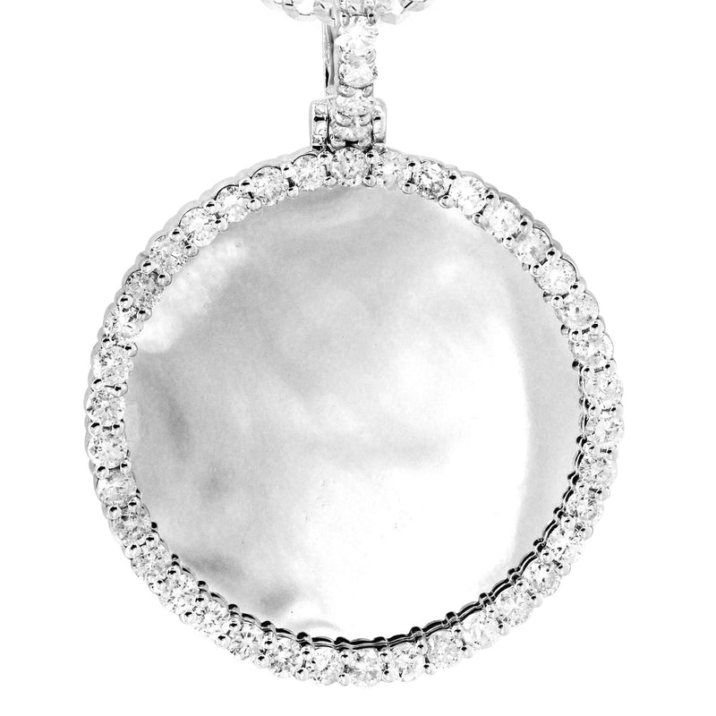 Full Diamond 10K White Gold Medium Round Picture Pendant Necklace | 1.88 Carats | Appx. 19 Grams