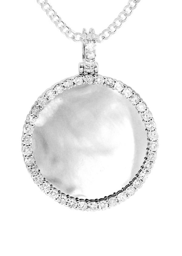 Full Diamond 10K White Gold Medium Round Picture Pendant Necklace | 1.88 Carats | Appx. 19 Grams