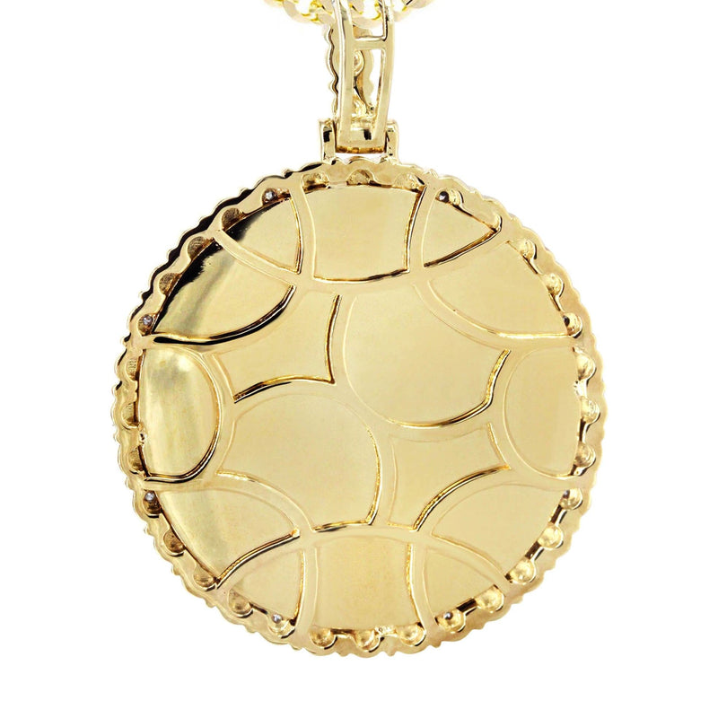Full Diamond 10K Yellow Gold Medium Round Picture Pendant Necklace | 1.88 Carats | Appx. 19 Grams