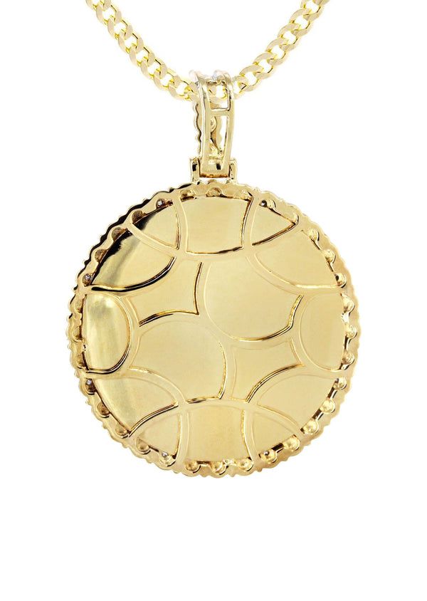 Full Diamond 10K Yellow Gold Medium Round Picture Pendant Necklace | 1.88 Carats | Appx. 19 Grams