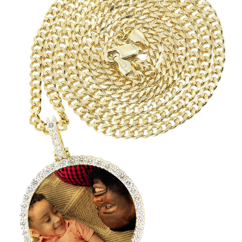 Full Diamond 10K Yellow Gold Large Round Picture Pendant Necklace | 2.67 Carats | Appx. 22 Grams