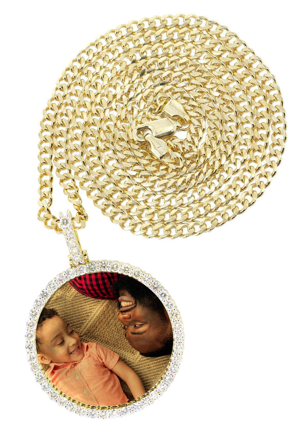 Full Diamond 10K Yellow Gold Large Round Picture Pendant Necklace | 2.67 Carats | Appx. 22 Grams