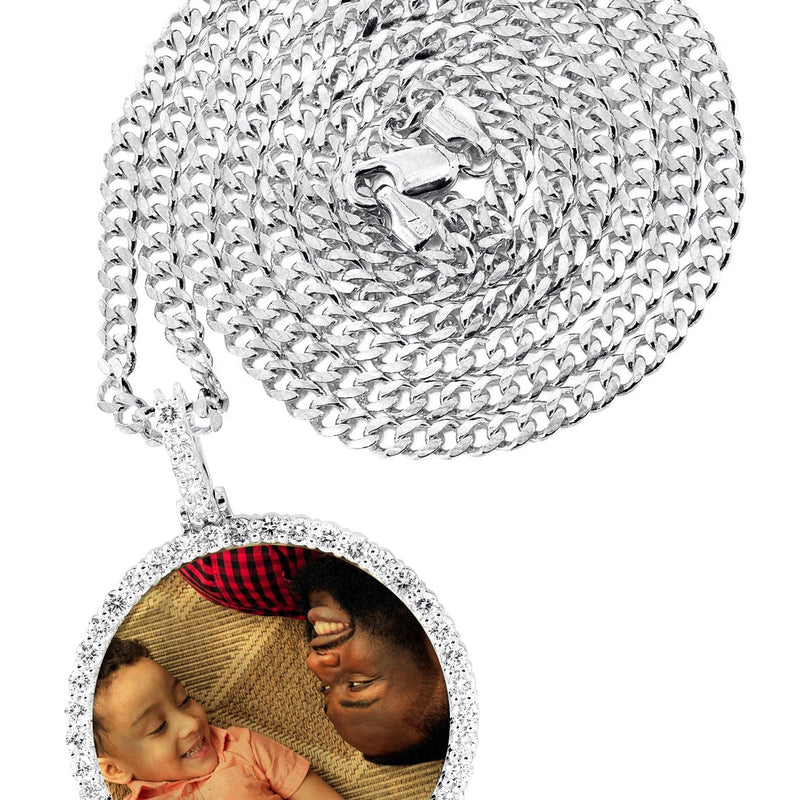 Full Diamond 10K White Gold Large Round Picture Pendant Necklace | 2.67 Carats | Appx. 22 Grams