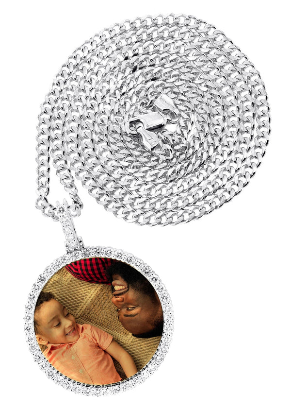 Full Diamond 10K White Gold Large Round Picture Pendant Necklace | 2.67 Carats | Appx. 22 Grams