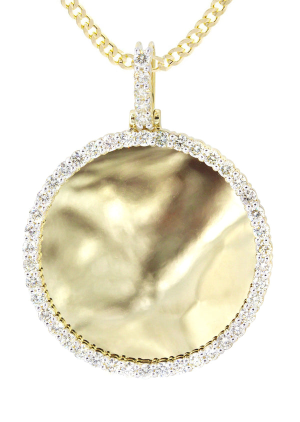 Full Diamond 10K Yellow Gold Large Round Picture Pendant Necklace | 2.67 Carats | Appx. 22 Grams
