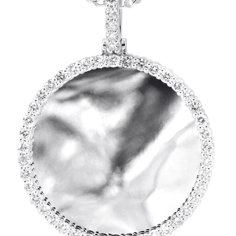 Full Diamond 10K White Gold Large Round Picture Pendant Necklace | 2.67 Carats | Appx. 22 Grams